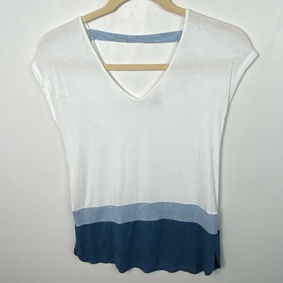 Anthropologie Bordeaux Luma Colorblock Blue White Tunic Top Size XS Stretch Boho - Picture 7 of 7